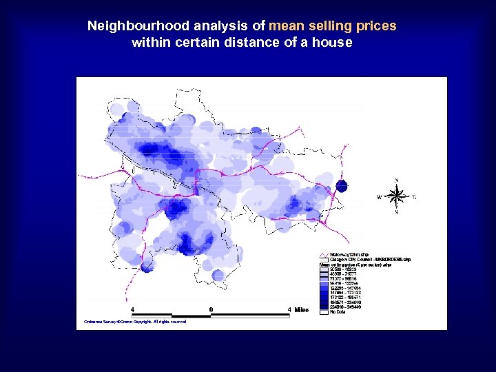 Neighbourhood analysis of mean selling prices within certain distance of a house Ordnance Survey