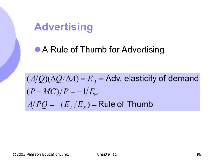 Advertising l A Rule of Thumb for Advertising © 2005 Pearson Education, Inc. Chapter