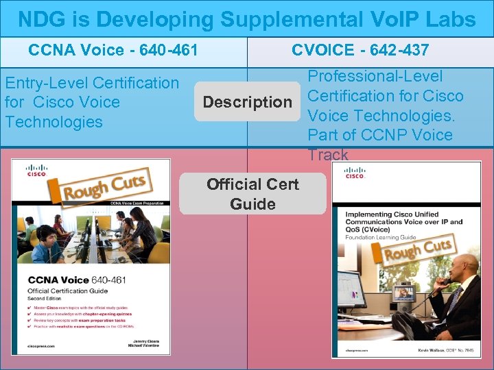 NDG is Developing Supplemental Vo. IP Labs CCNA Voice - 640 -461 Entry-Level Certification