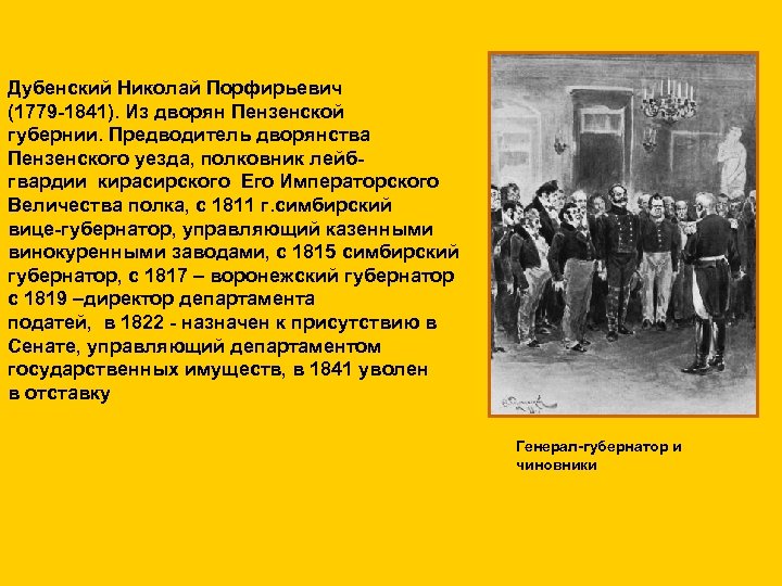 Дубенский Николай Порфирьевич (1779 -1841). Из дворян Пензенской губернии. Предводитель дворянства Пензенского уезда, полковник