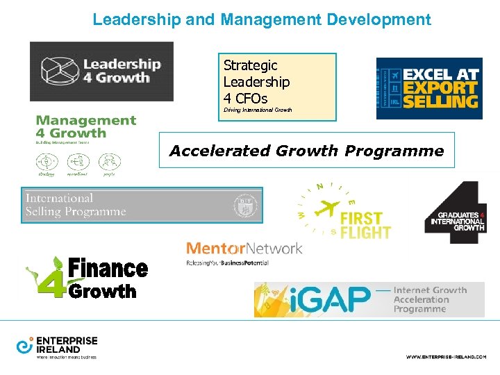 Leadership and Management Development Strategic Leadership 4 CFOs Driving International Growth Accelerated Growth Programme