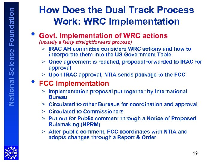 National Science Foundation How Does the Dual Track Process Work: WRC Implementation • •