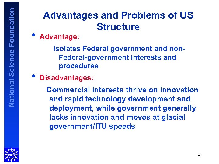 National Science Foundation • • Advantages and Problems of US Structure Advantage: Isolates Federal