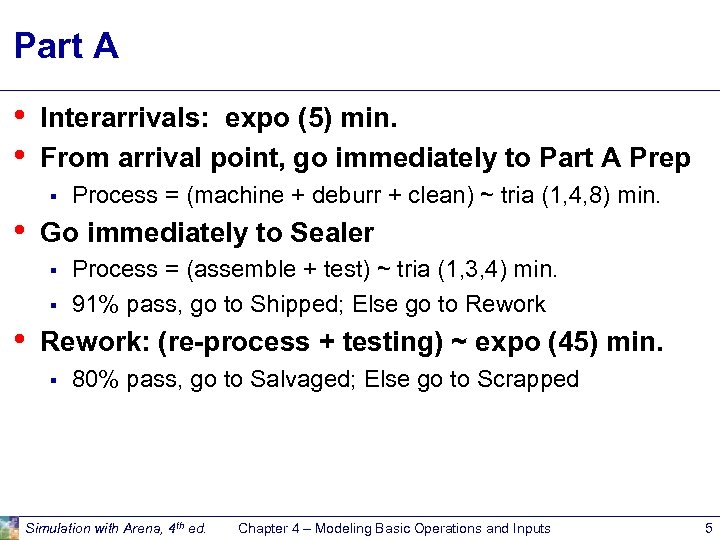 Part A • • Interarrivals: expo (5) min. From arrival point, go immediately to