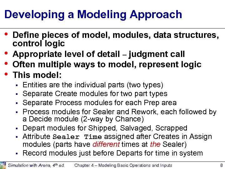 Developing a Modeling Approach • • Define pieces of model, modules, data structures, control