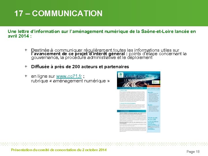 17 – COMMUNICATION Une lettre d’information sur l’aménagement numérique de la Saône-et-Loire lancée en