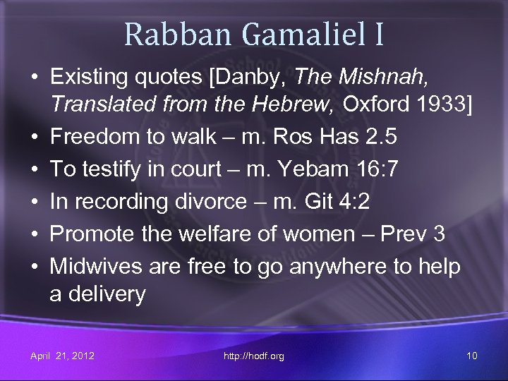 Rabban Gamaliel I • Existing quotes [Danby, The Mishnah, Translated from the Hebrew, Oxford