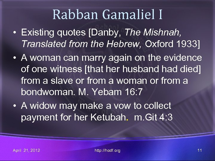 Rabban Gamaliel I • Existing quotes [Danby, The Mishnah, Translated from the Hebrew, Oxford