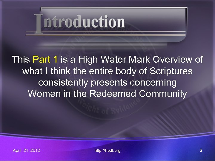 This Part 1 is a High Water Mark Overview of what I think the