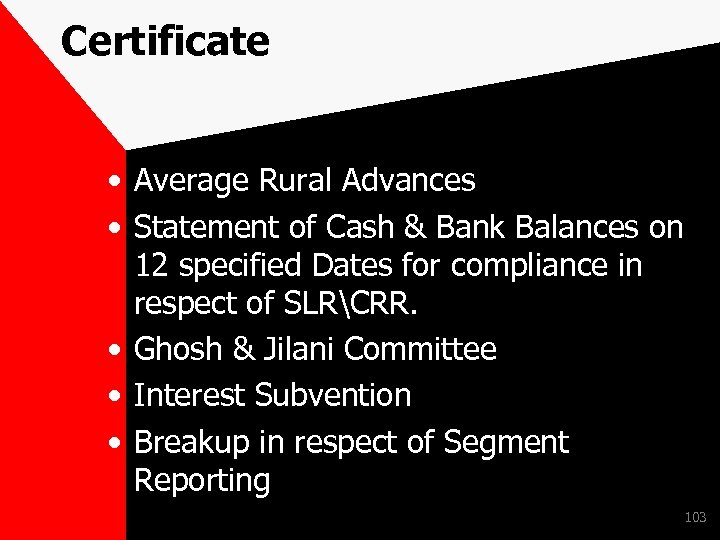 Certificate • Average Rural Advances • Statement of Cash & Bank Balances on 12