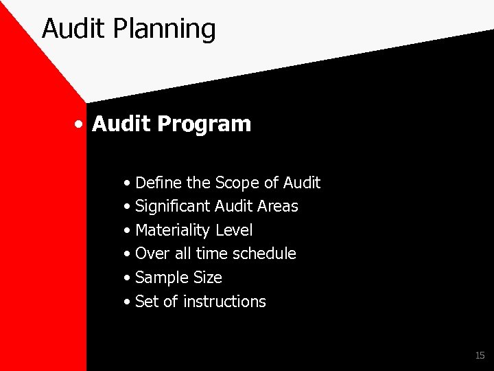 Audit Planning • Audit Program • Define the Scope of Audit • Significant Audit