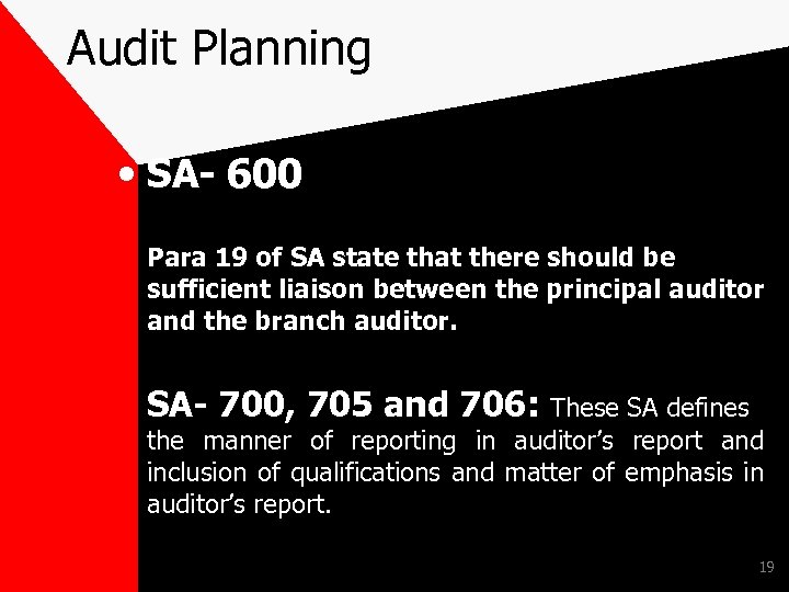 Audit Planning • SA- 600 Para 19 of SA state that there should be