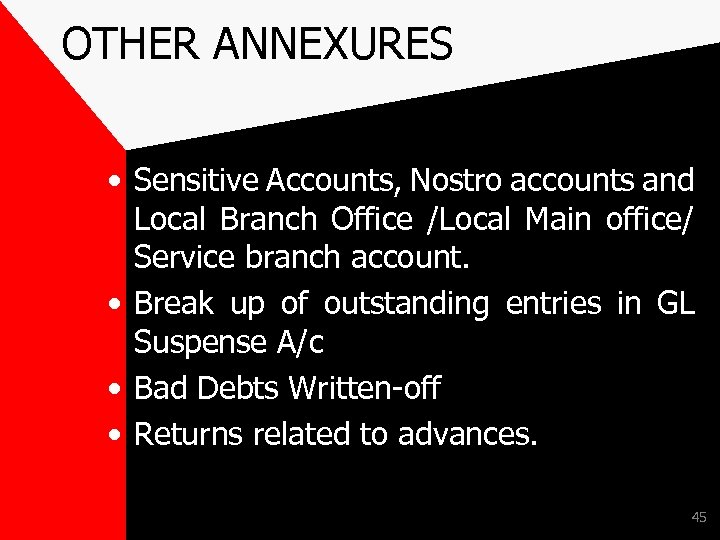 OTHER ANNEXURES • Sensitive Accounts, Nostro accounts and Local Branch Office /Local Main office/