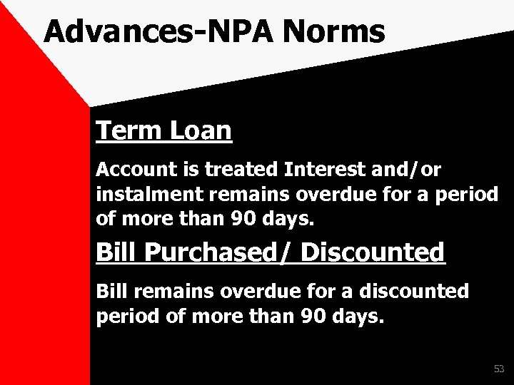 Advances-NPA Norms Term Loan Account is treated Interest and/or instalment remains overdue for a