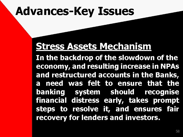 Advances-Key Issues Stress Assets Mechanism In the backdrop of the slowdown of the economy,
