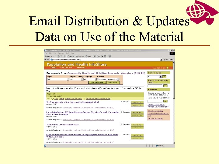 Email Distribution & Updates Data on Use of the Material 