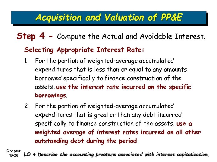 Acquisition and Valuation of PP&E Step 4 - Compute the Actual and Avoidable Interest.