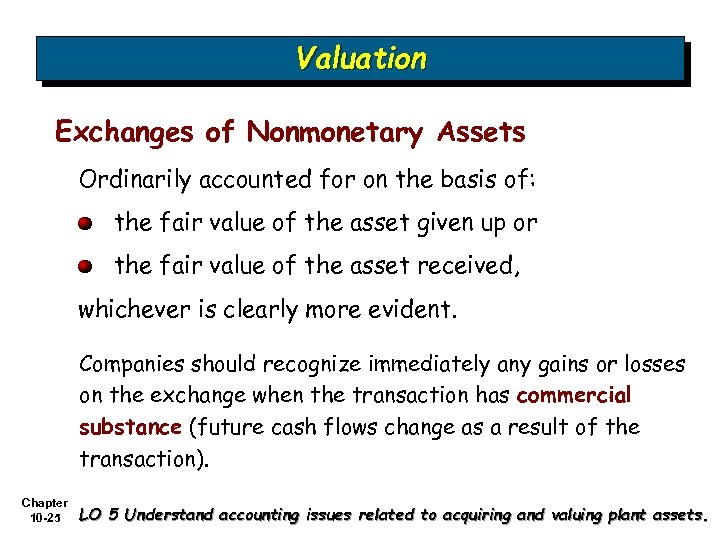 Valuation Exchanges of Nonmonetary Assets Ordinarily accounted for on the basis of: the fair