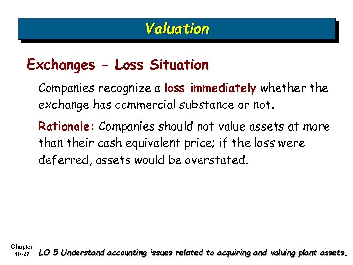 Valuation Exchanges - Loss Situation Companies recognize a loss immediately whether the exchange has