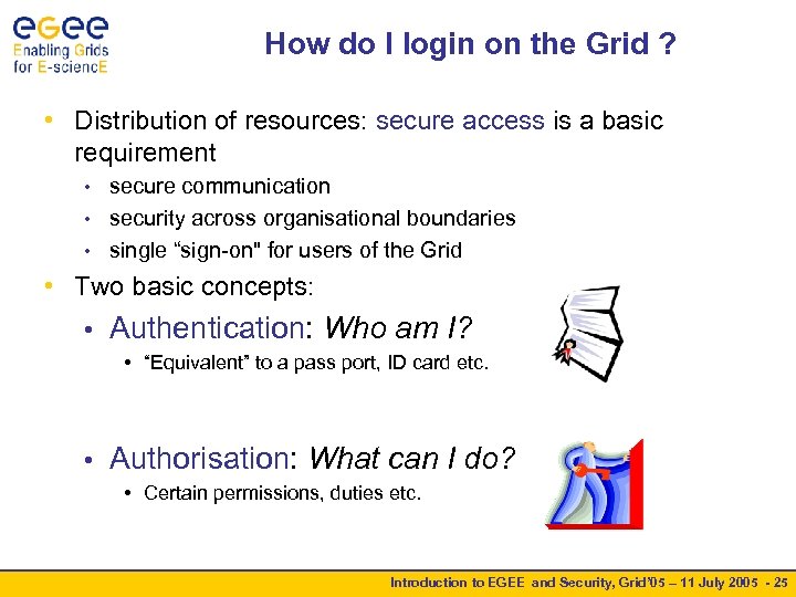 How do I login on the Grid ? • Distribution of resources: secure access