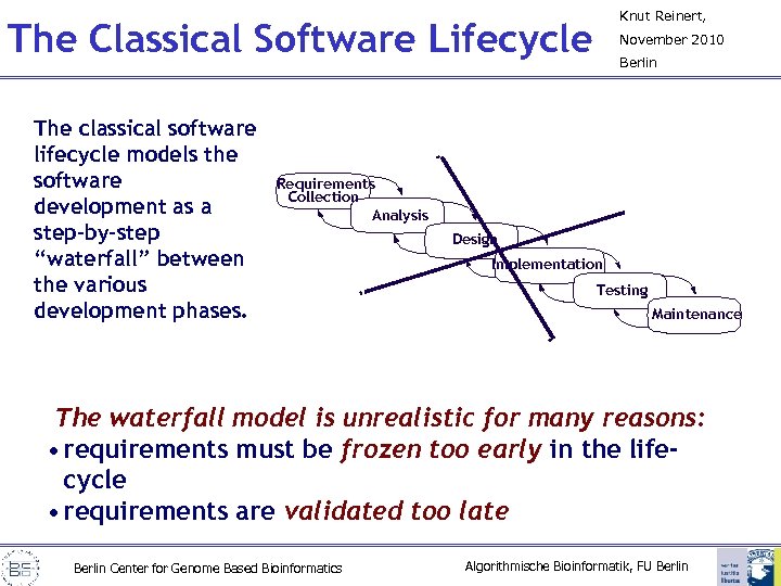 Knut Reinert, The Classical Software Lifecycle The classical software lifecycle models the software development