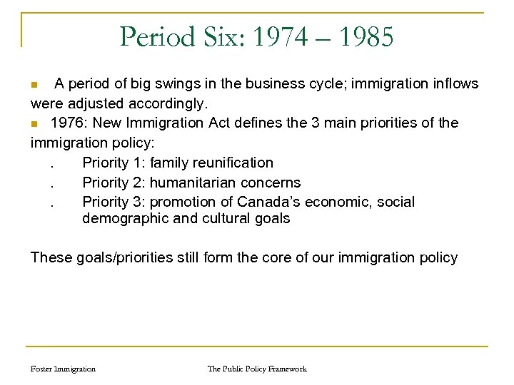 Period Six: 1974 – 1985 A period of big swings in the business cycle;