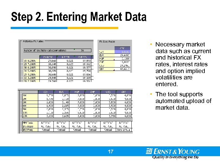Step 2. Entering Market Data • Necessary market data such as current and historical