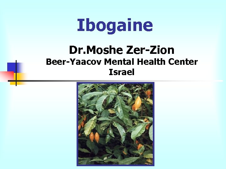 Ibogaine Dr. Moshe Zer-Zion Beer-Yaacov Mental Health Center Israel 