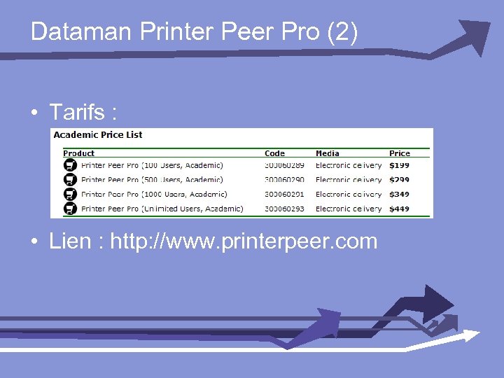Dataman Printer Peer Pro (2) • Tarifs : • Lien : http: //www. printerpeer.