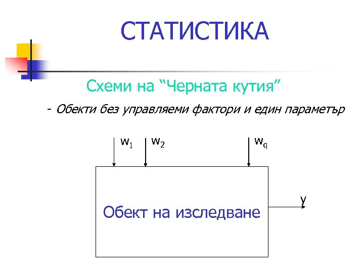 СТАТИСТИКА Схеми на “Черната кутия” - Обекти без управляеми фактори и един параметър w