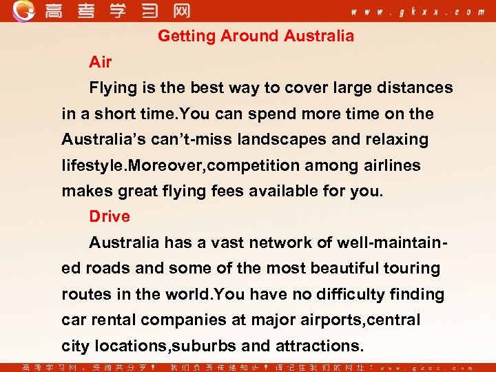 Getting Around Australia Air Flying is the best way to cover large distances in