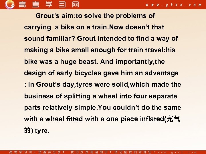 Grout’s aim: to solve the problems of carrying a bike on a train. Now