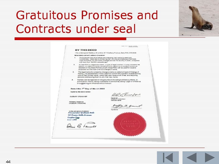 Gratuitous Promises and Contracts under seal 44 