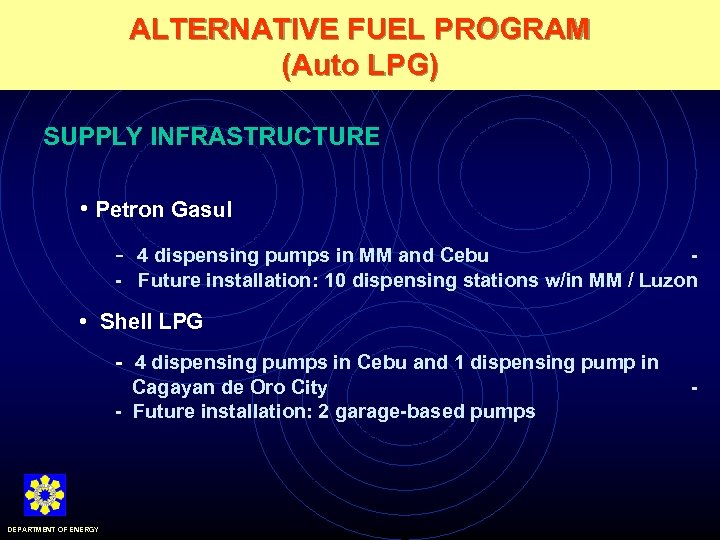 ALTERNATIVE FUEL PROGRAM (Auto LPG) SUPPLY INFRASTRUCTURE • Petron Gasul - 4 dispensing pumps