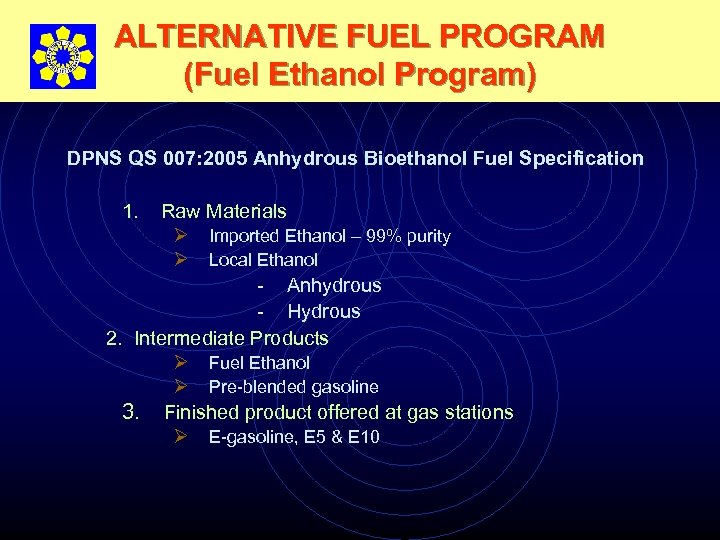 ALTERNATIVE FUEL PROGRAM (Fuel Ethanol Program) DPNS QS 007: 2005 Anhydrous Bioethanol Fuel Specification