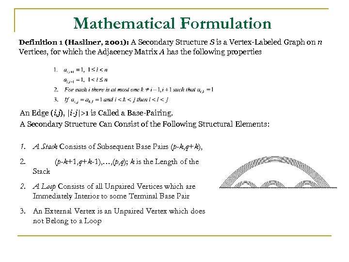 Mathematical Formulation Definition 1 (Hasliner, 2001): A Secondary Structure S is a Vertex-Labeled Graph