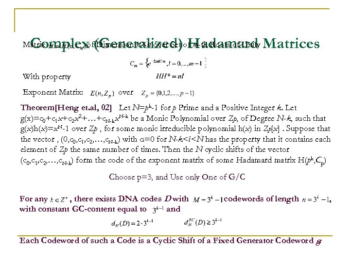 Dimension n×n over Set m-th Roots of Unity Complexof(Generalized)of. Hadamard Matrices Matrix With property