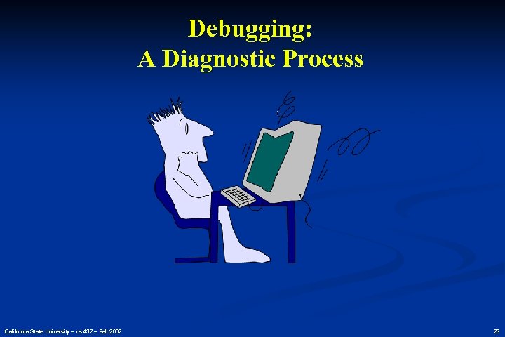 Debugging: A Diagnostic Process California State University – cs 437 – Fall 2007 23