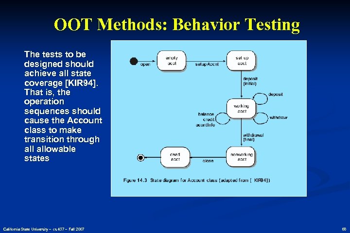 OOT Methods: Behavior Testing The tests to be designed should achieve all state coverage