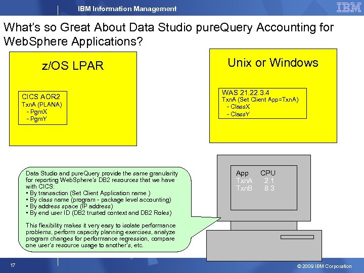 IBM Information Management What’s so Great About Data Studio pure. Query Accounting for Web.