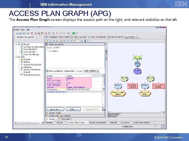 IBM Information Management ACCESS PLAN GRAPH (APG) The Access Plan Graph screen displays the