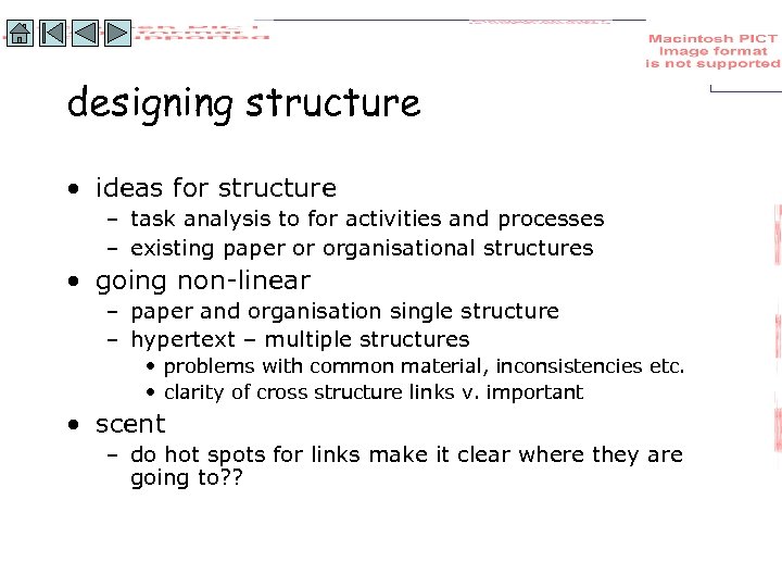 designing structure • ideas for structure – task analysis to for activities and processes