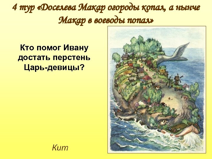 4 тур «Доселева Макар огороды копал, а нынче Макар в воеводы попал» Кто помог