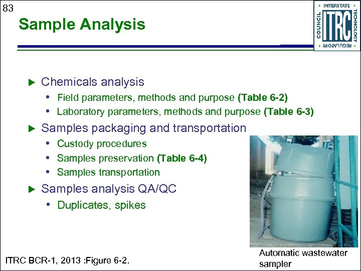 83 Sample Analysis u u u Chemicals analysis • Field parameters, methods and purpose