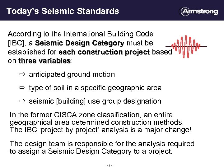 Today’s Seismic Standards According to the International Building Code [IBC], a Seismic Design Category