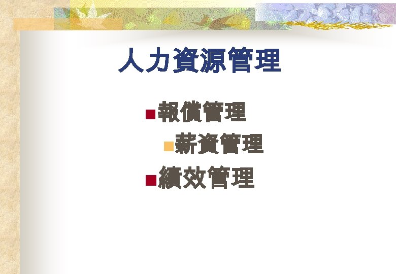 人力資源管理 n 報償管理 n薪資管理 n績效管理 