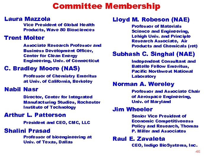 Committee Membership Laura Mazzola Vice President of Global Health Products, Wave 80 Biosciences Trent