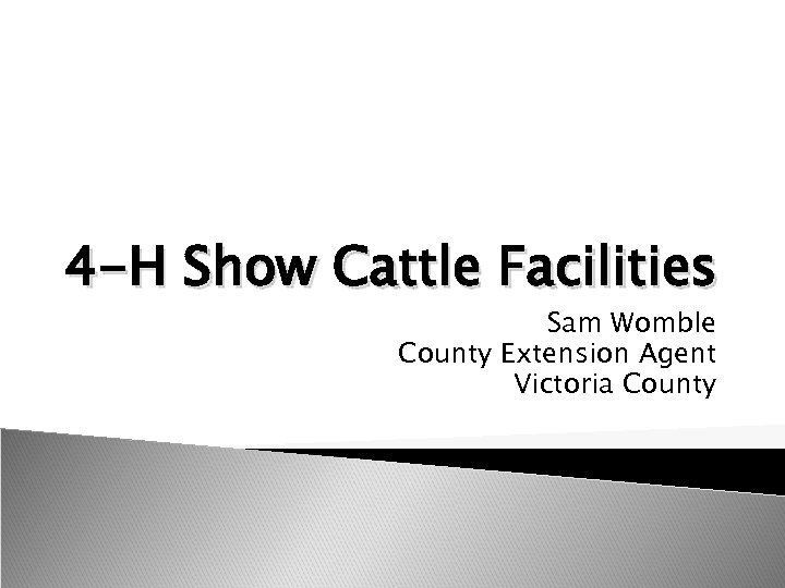 4 -H Show Cattle Facilities Sam Womble County Extension Agent Victoria County 