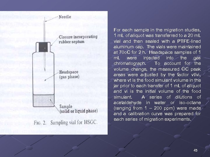 For each sample in the migration studies, 1 m. L of aliquot was transferred