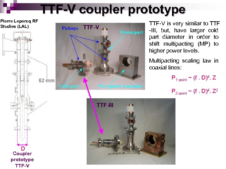 TTF-V coupler prototype Pierre Lepercq RF Studies (LAL) TTF-V is very similar to TTF